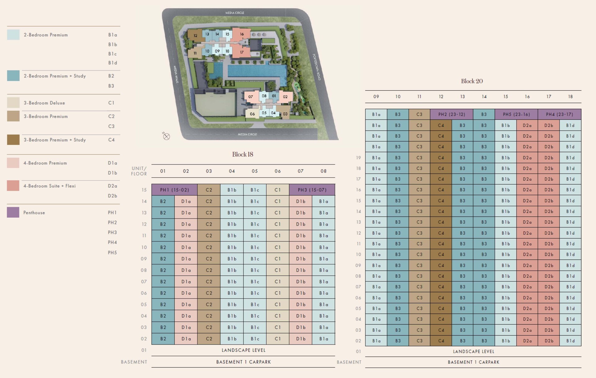 Hudson Place Residences floor plan and elevation chart