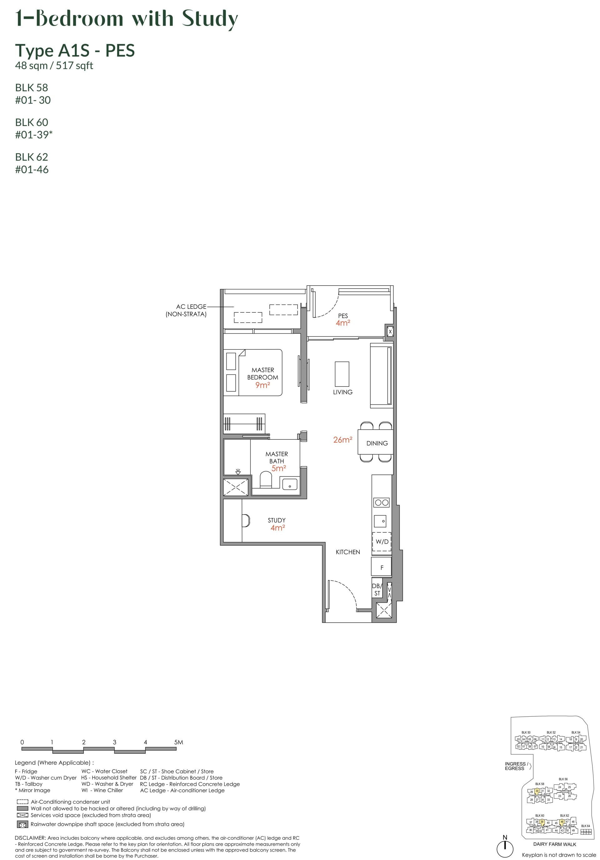 1 Bedroom + Study A1S-PES